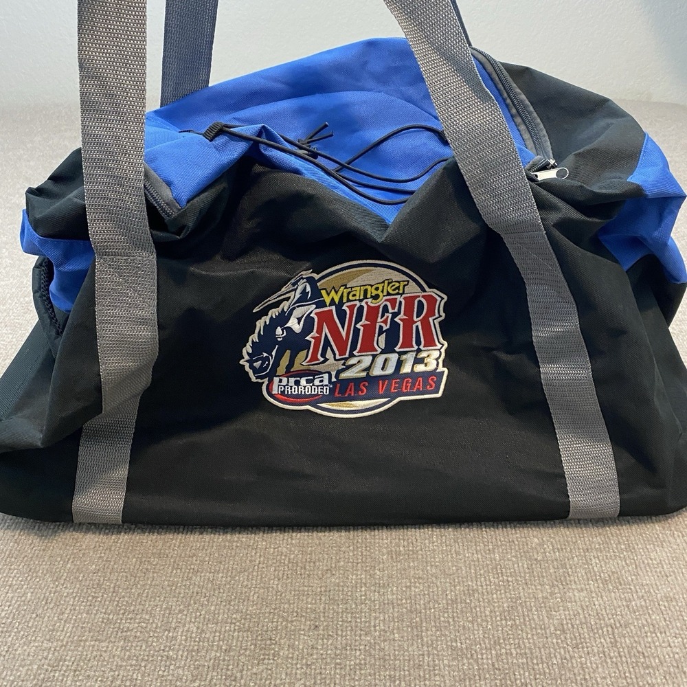 Wrangler NFR Las Vegas PRCA Blue Western Rodeo Rolling Duffle Bag Luggage